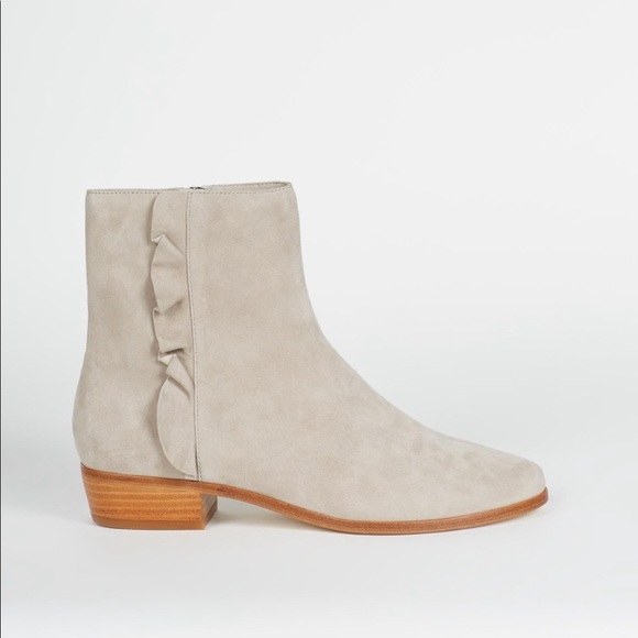 Joie Suede Ruffle Ankle Bootie NWOT 36.5 Pale Grey - Picture 1 of 16